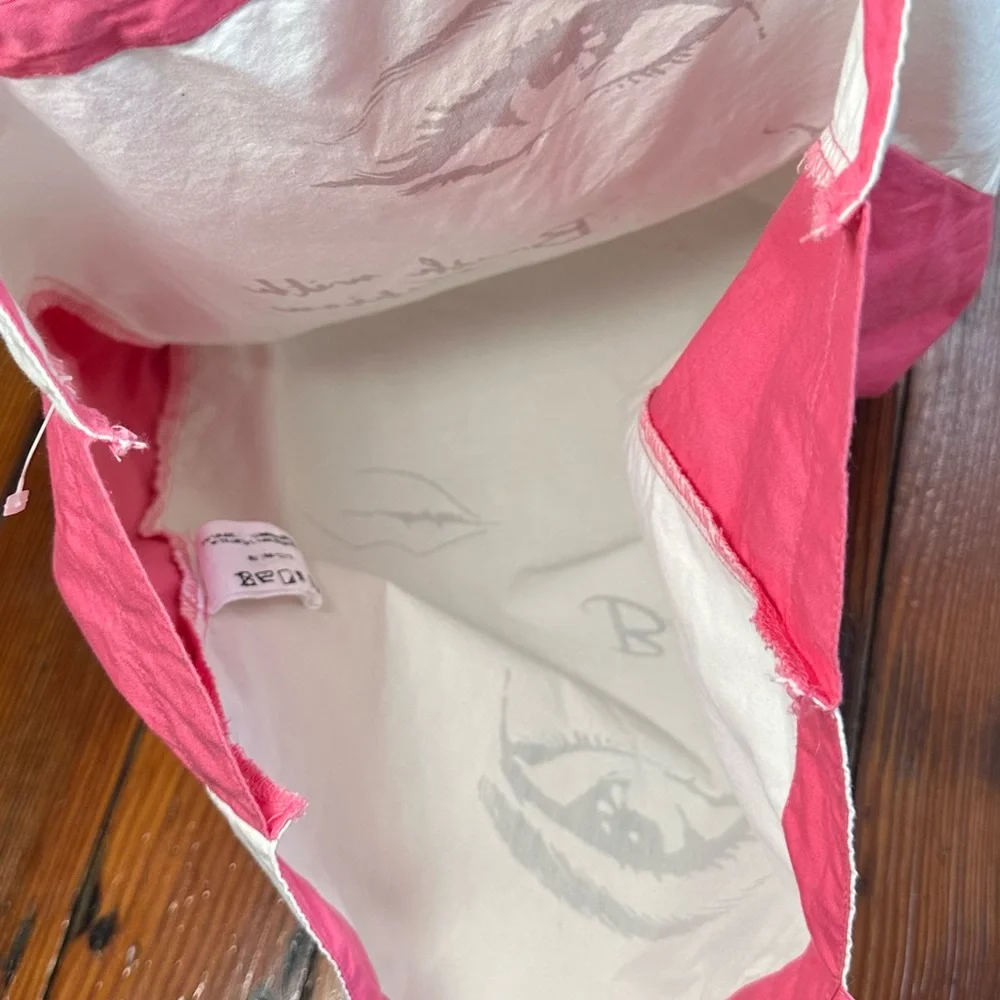 2008 The Body Shop cotton pink & white face tote bag 3x13.5x15